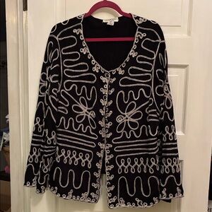 Chic Black and White Embroidered Women's Cardigan
